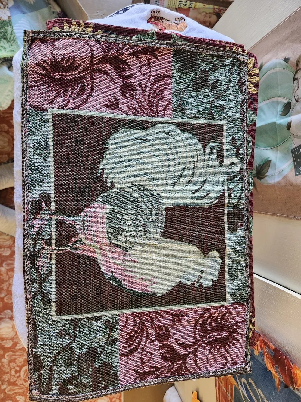 Rooster Tapestry Placemats - Green and Red